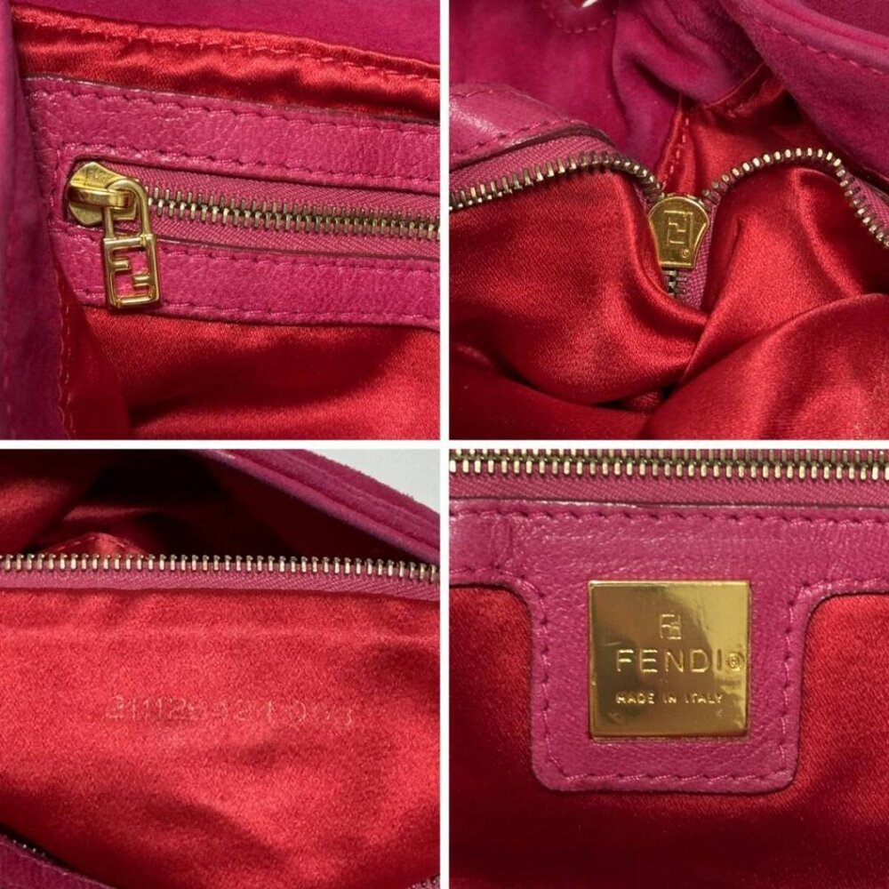 Authentic FENDI Mamma Baguette Pink Suede Gold Glitter Flap Shoulder Bag Purse - Picture 7 of 8